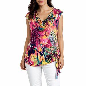 Erin Blair Sleeveless Cowl Neck Stretch Top Multicolor Splash